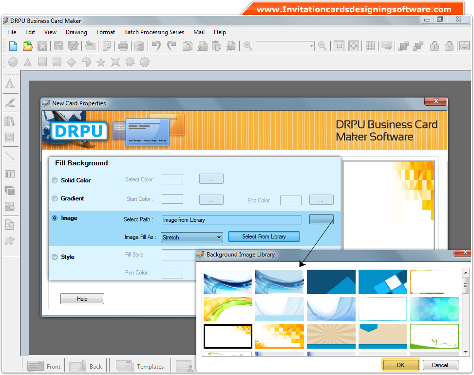 Screenshots of business cards designing software to learn how to create