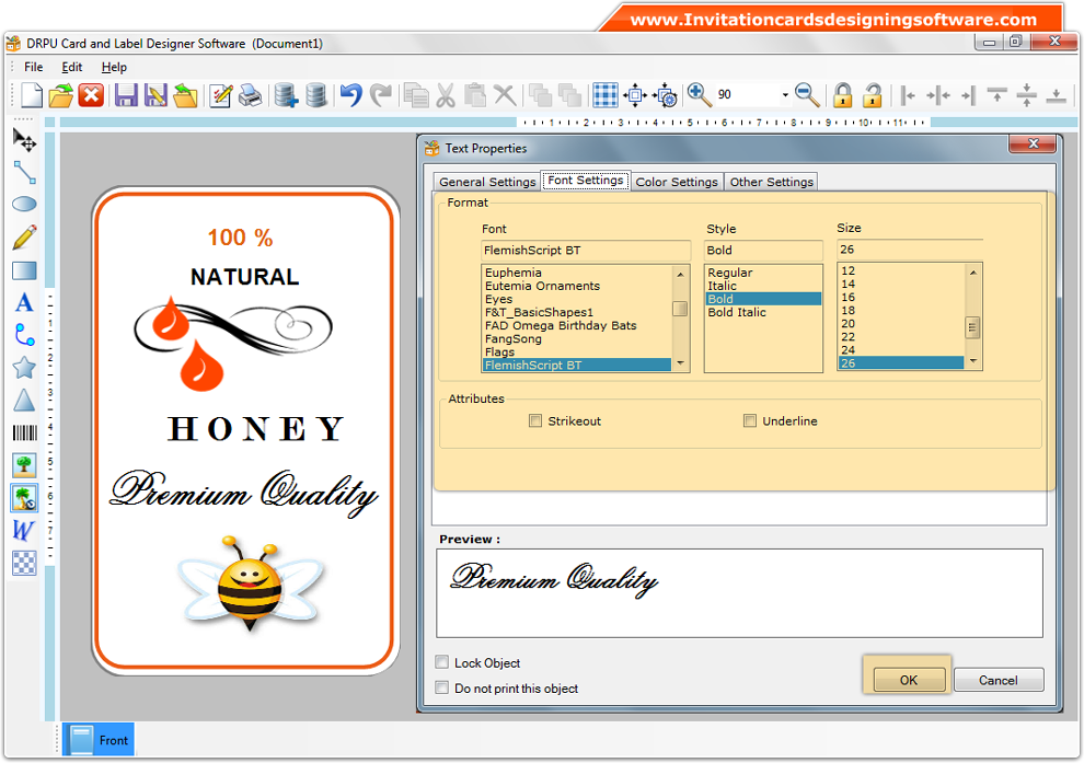 Screenshots of card and label designing software for how to create labels