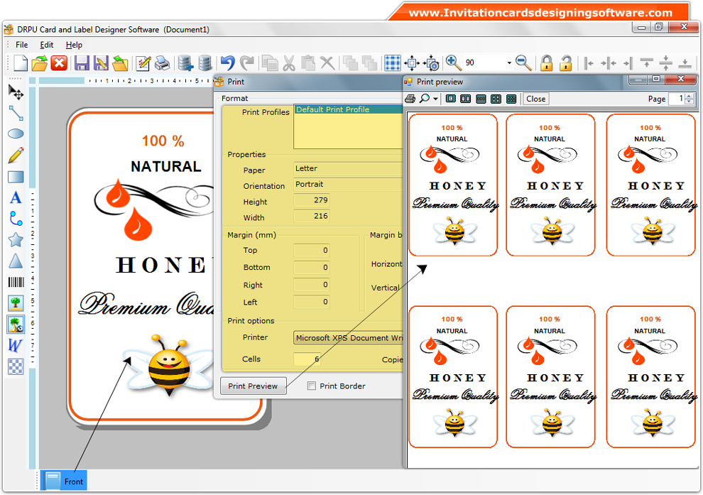 Screenshots of card and label designing software for how to create labels