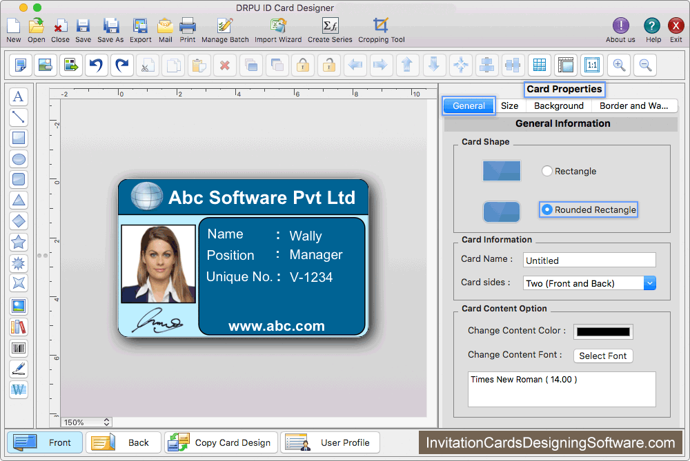 ID Card Designer for Mac Card properties