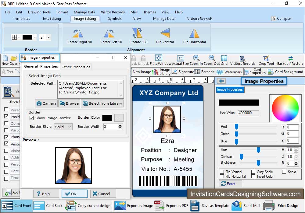 Visitor ID Card Designing Software Image Properties