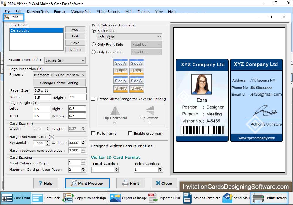 Visitor ID Card Designing Software Print Preview
