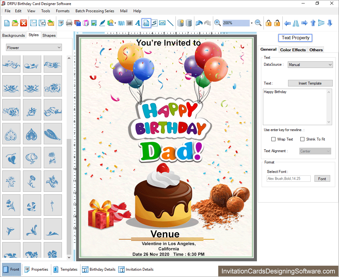 Birthday Cards Designing Text Property