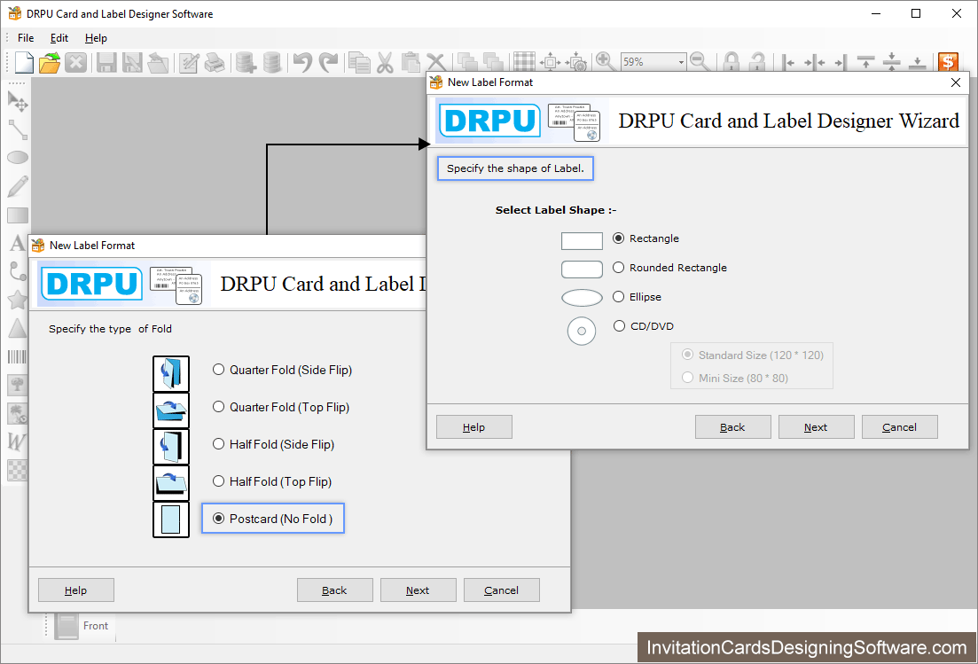 Card and Label Designing Specify type fold, shape and lable