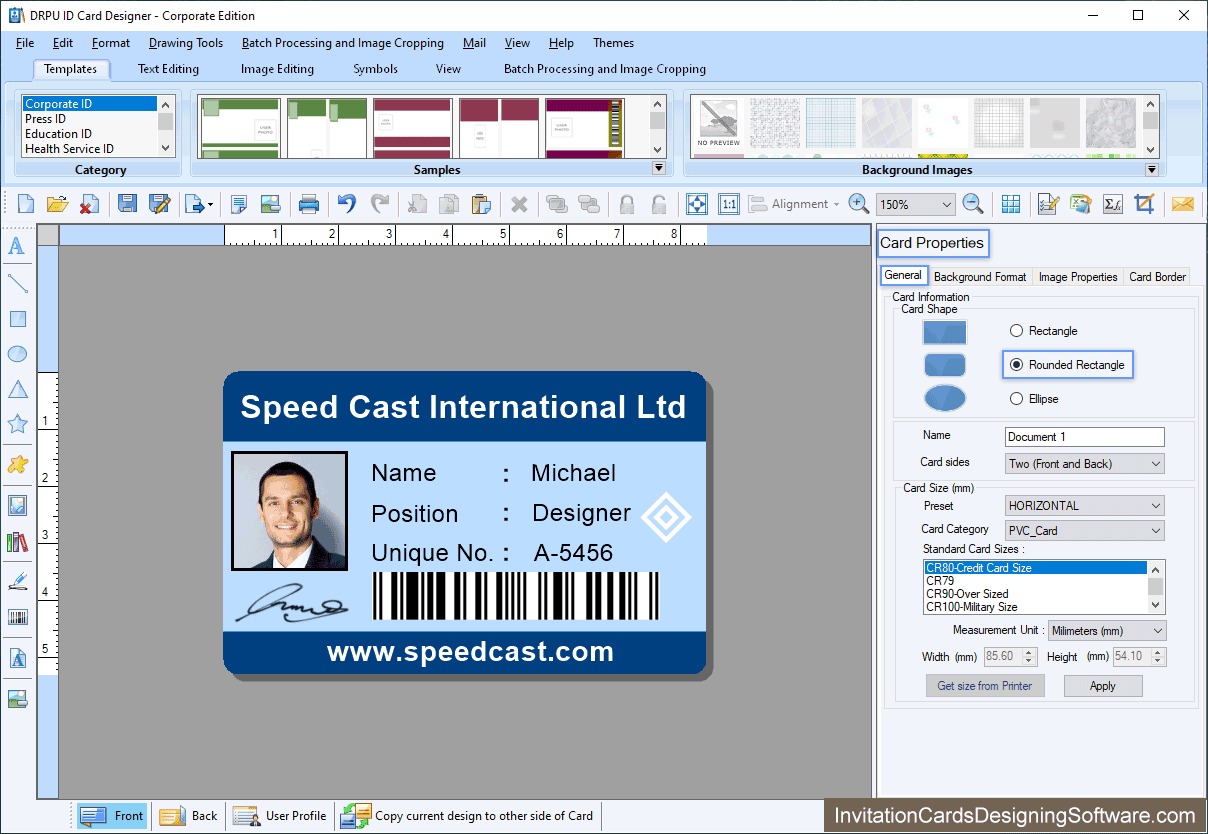 ID Card Design - Corporate Edition Card properties