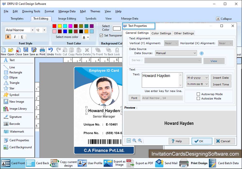 ID Cards Designing Card properties