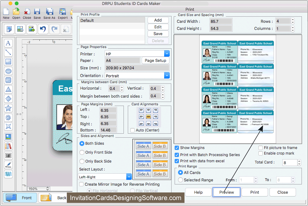 Students ID Cards Maker for Mac Print Settings