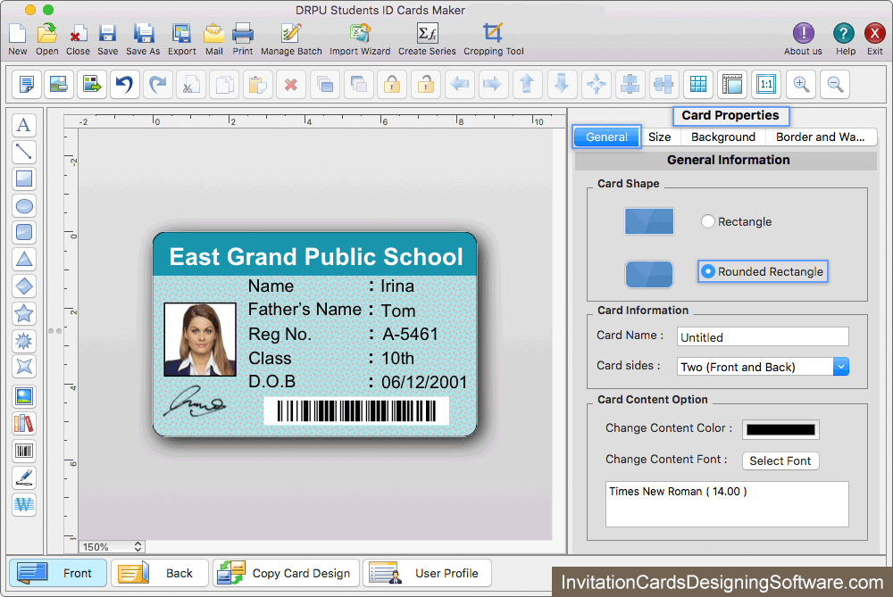 Students ID Cards Maker for Mac Card Properties