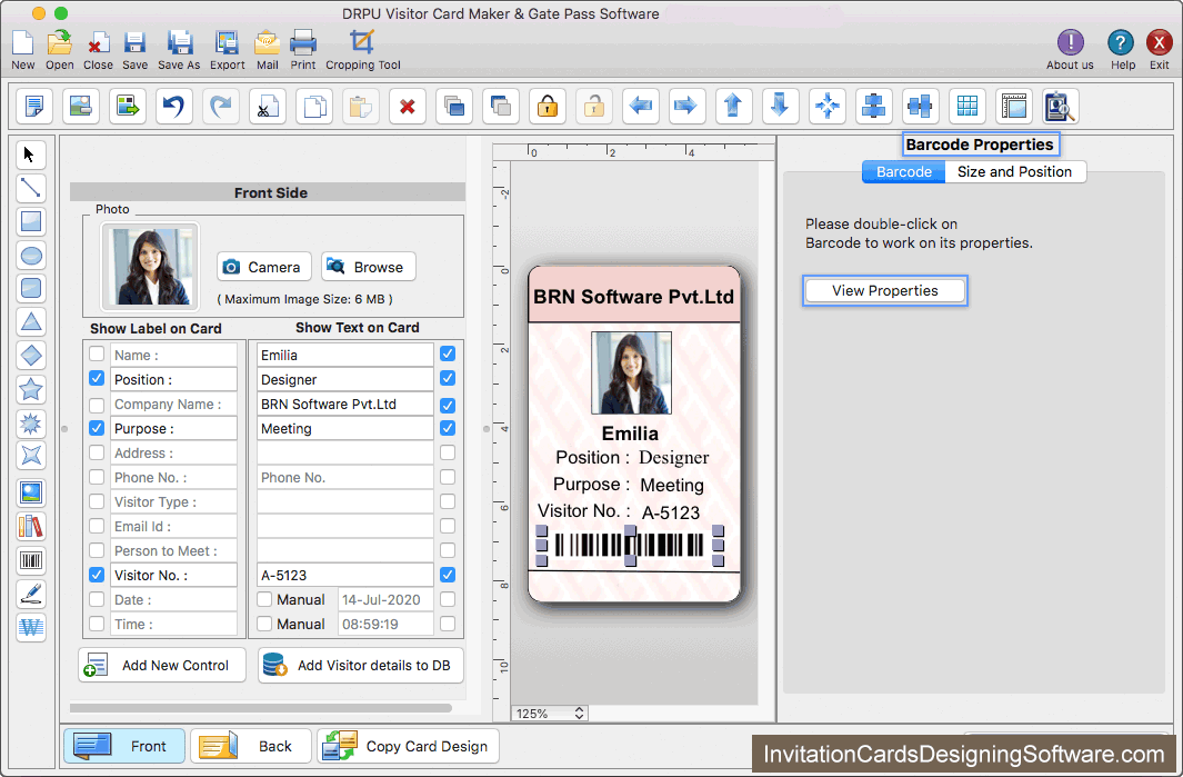 Visitors ID Cards Maker for Mac Barcode Properties