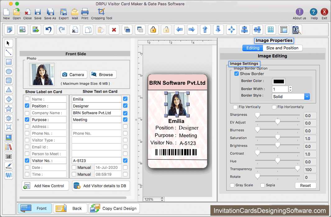 Visitors ID Cards Maker for Mac Image Properties