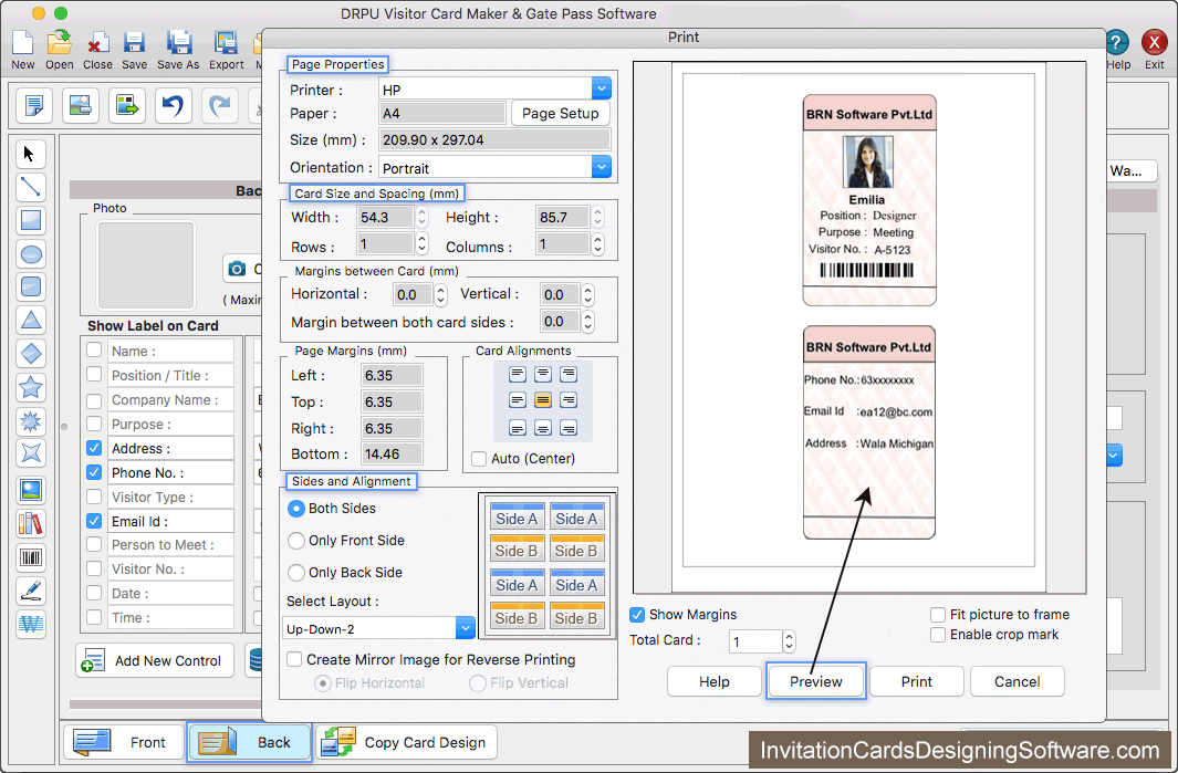 Visitors ID Cards Maker for Mac Print Preview