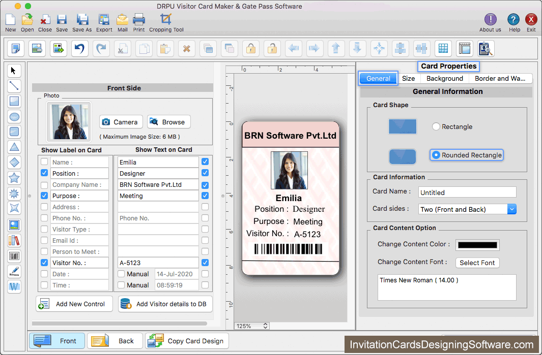 Visitors ID Cards Maker for Mac Card Properties