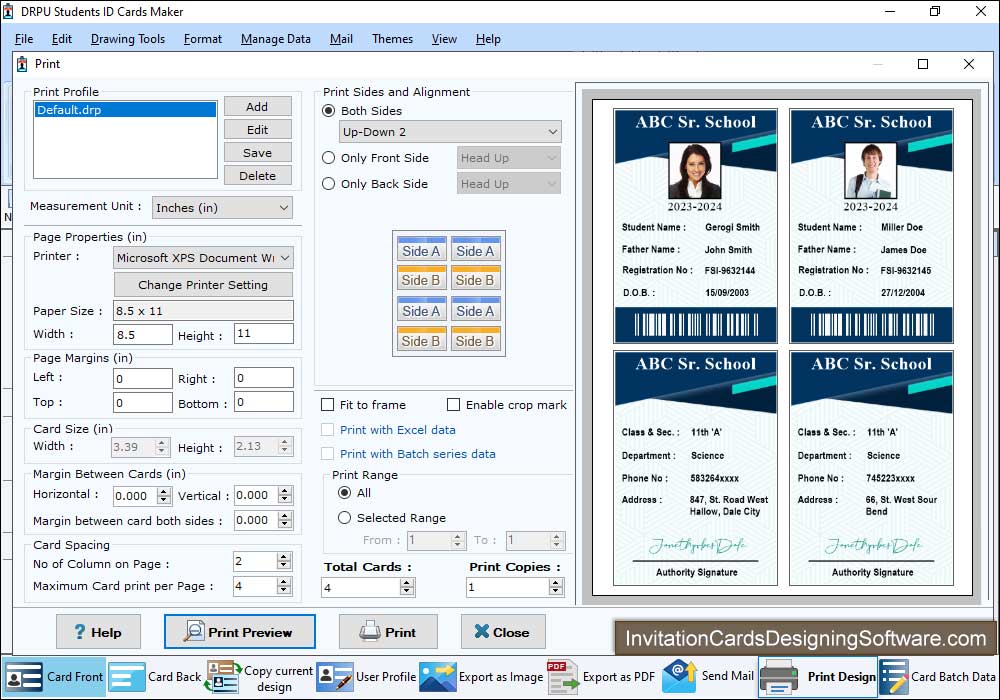Student ID Card Print Preview