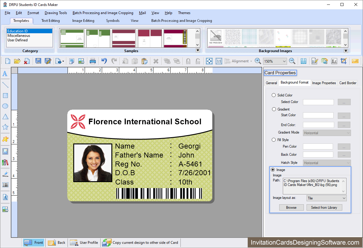 Student ID Card Properties