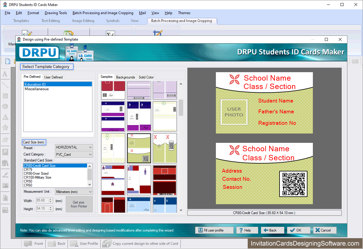 Student ID Card Select Template Category