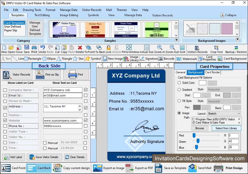 Visitor ID Card Designing Software Back Side Card