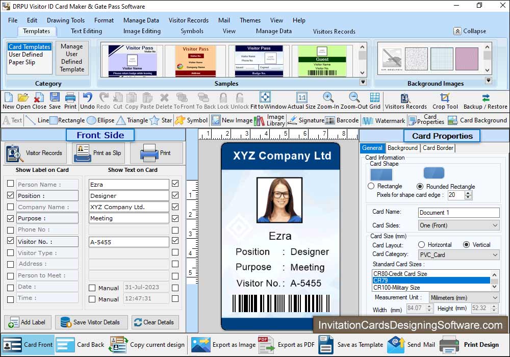 Visitor ID Card Designing Software Front Side Card