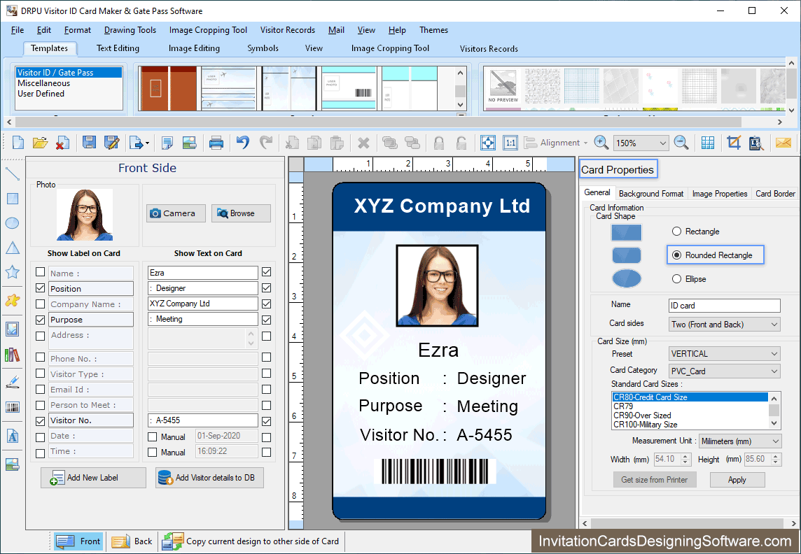Visitor ID Card Designing Software Front Side Card