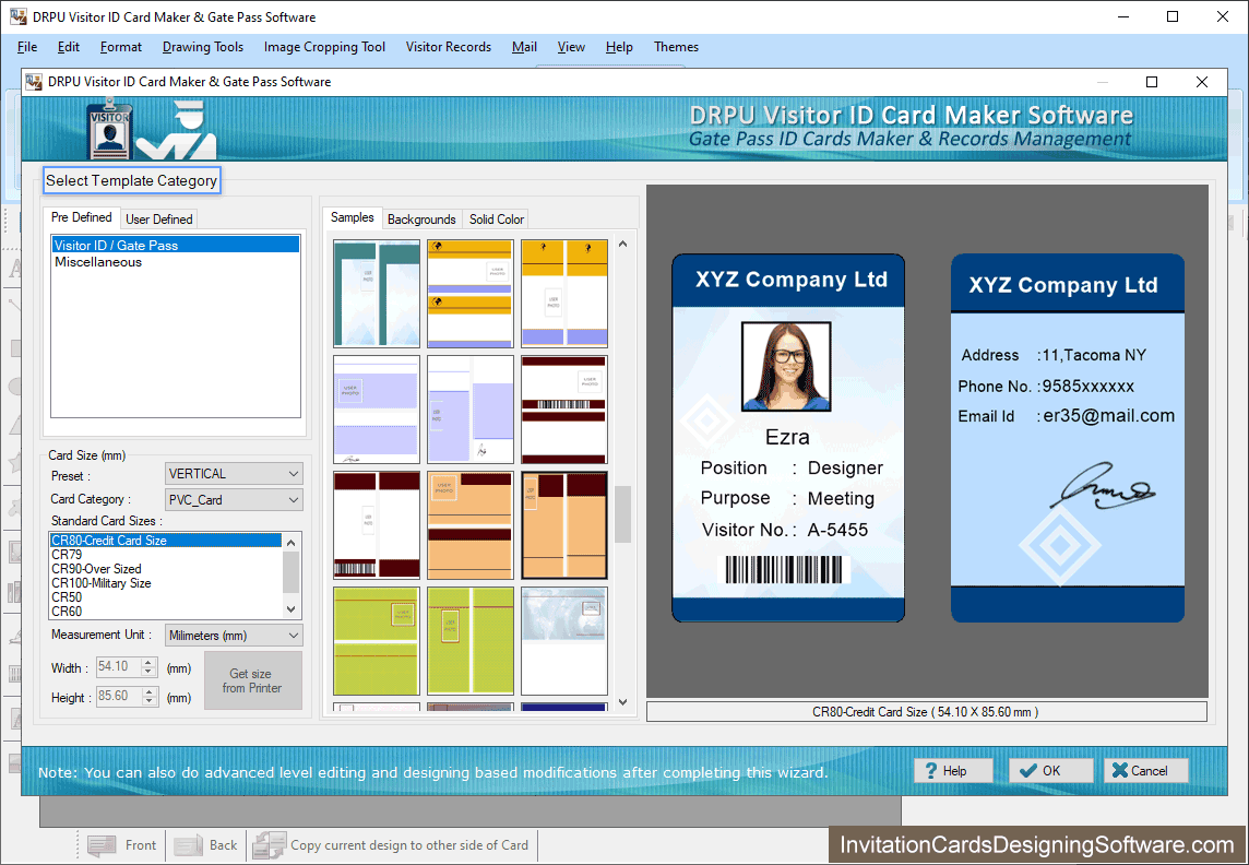 Visitor ID Card Designing Software Select template Category