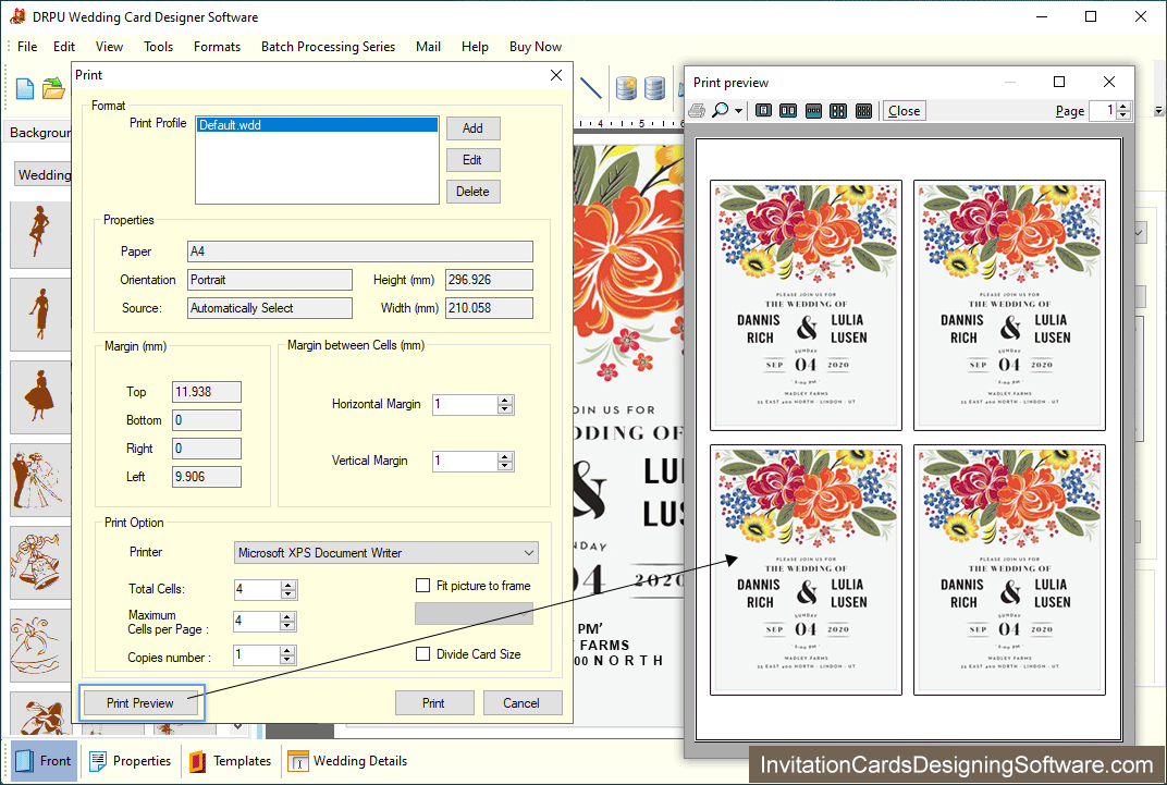 Wedding Cards Designing Software Print Preview